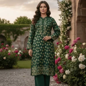 Sairi Wardrobe - Green Jacquard Lawn 2-Pcs Stitched Ready To Wear